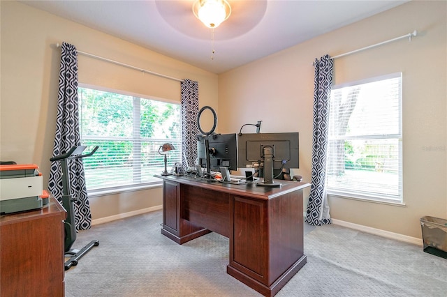 3509 Battersea Ct, Belle Isle, FL 32812 - office with a ceiling fan, baseboards, and light colored carpet