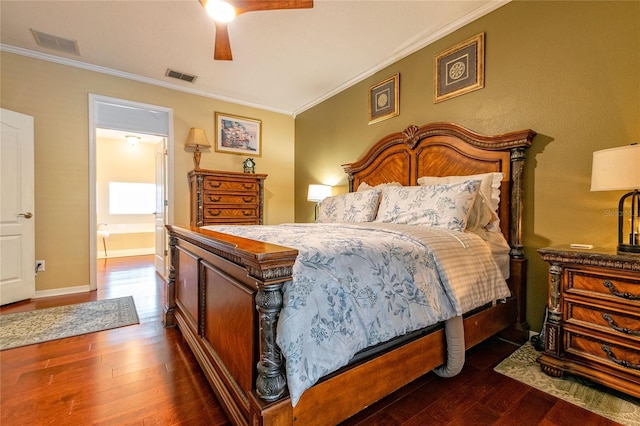 3509 Battersea Ct, Belle Isle, FL 32812 - bedroom featuring baseboards, ornamental molding, dark wood-type flooring, and visible vents