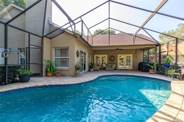 3509 Battersea Ct, Belle Isle, FL 32812 - outdoor pool featuring glass enclosure, french doors, and a patio