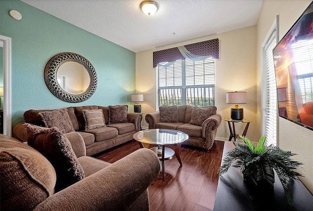 living room with wood finished floors