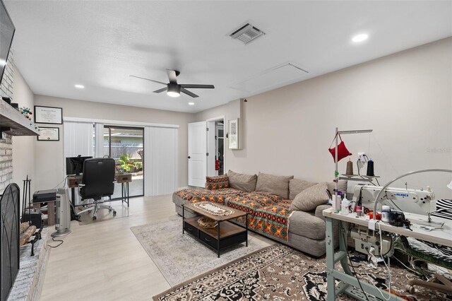 197 Flame Ave, Maitland, FL 32751 - living area featuring attic access, visible vents, recessed lighting, wood finished floors, and ceiling fan