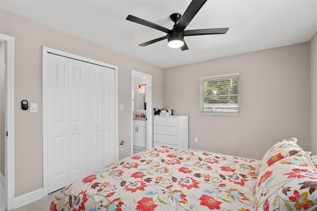 197 Flame Ave, Maitland, FL 32751 - bedroom with a closet, a ceiling fan, and connected bathroom