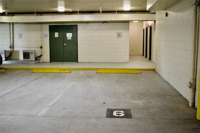 parking garage with concrete block wall