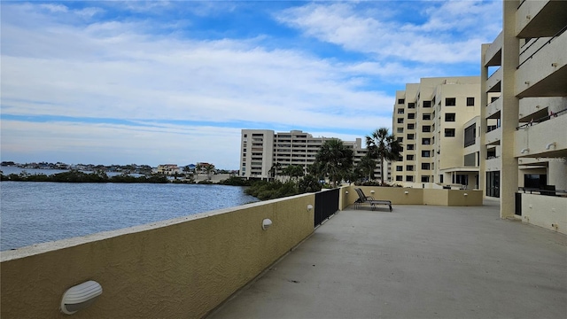 exterior space featuring a water view