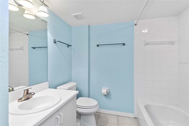 2700 N Peninsula Ave Unit 215, New Smyrna Beach, FL 32169 - bathroom with tile patterned floors, toilet, visible vents, vanity, and shower / tub combination