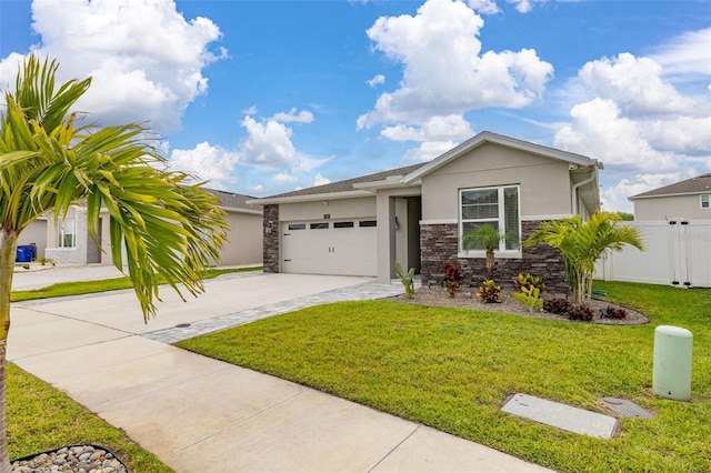236 Pink Ibis Bnd, Saint Cloud, FL 34772 - ranch-style home featuring fence, a front lawn, stucco siding, an attached garage, and driveway