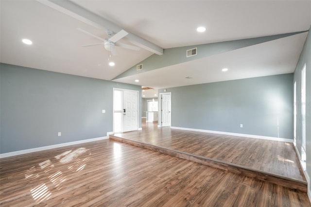 10237 Bannock St, Spring Hill, FL 34608 - unfurnished living room featuring wood finished floors, visible vents, baseboards, and ceiling fan
