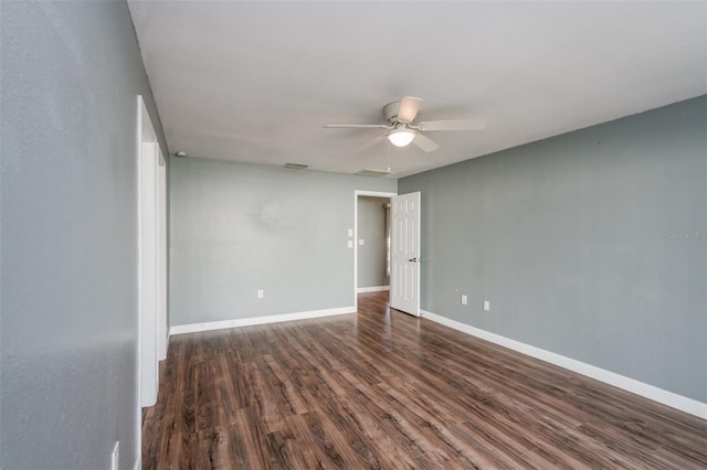 10237 Bannock St, Spring Hill, FL 34608 - empty room with ceiling fan, baseboards, visible vents, and dark wood-style floors