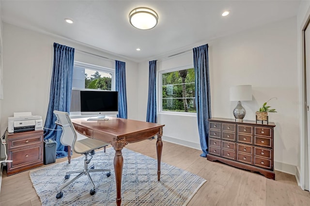 1661 Woodland Ave, Winter Park, FL 32789 - office area with baseboards, a healthy amount of sunlight, and light wood-style flooring