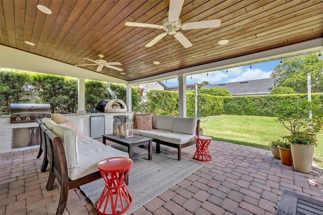 1661 Woodland Ave, Winter Park, FL 32789 - view of patio with an outdoor hangout area, ceiling fan, a grill, and area for grilling