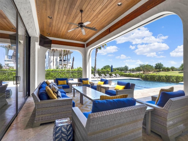 971 Golden Bear Dr, Reunion, FL 34747 - view of patio with an outdoor living space, an outdoor pool, and a ceiling fan