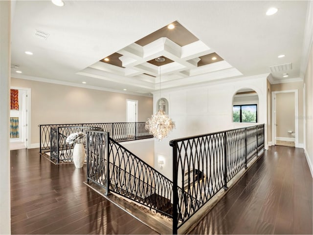 971 Golden Bear Dr, Reunion, FL 34747 - staircase featuring visible vents, recessed lighting, a chandelier, wood finished floors, and ornamental molding