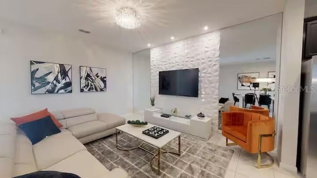 living area with tile patterned flooring