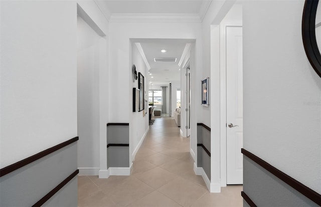 2741 Serenity Meadow Dr, Kissimmee, FL 34744 - hall featuring light tile patterned flooring, visible vents, crown molding, and baseboards