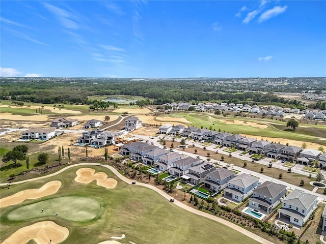 bird's eye view featuring a residential view and view of golf course