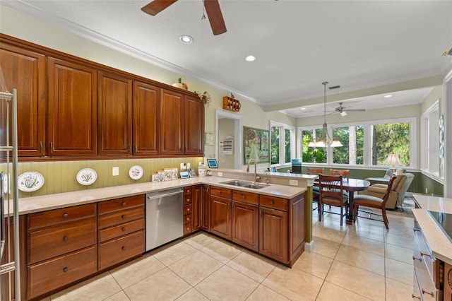 4000 Rouse Rd, Orlando, FL 32817 - kitchen with a sink, a ceiling fan, dishwasher, and light countertops