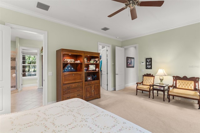 4000 Rouse Rd, Orlando, FL 32817 - bedroom with crown molding, a ceiling fan, visible vents, and baseboards