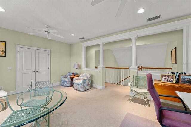 4000 Rouse Rd, Orlando, FL 32817 - carpeted office space featuring recessed lighting, a ceiling fan, visible vents, and ornate columns