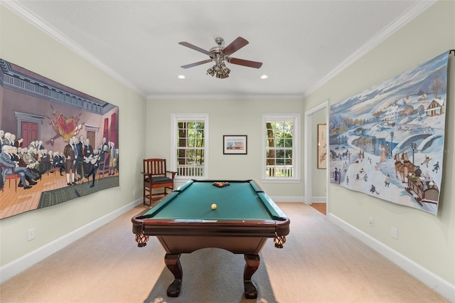 4000 Rouse Rd, Orlando, FL 32817 - rec room featuring carpet floors, a ceiling fan, baseboards, and pool table