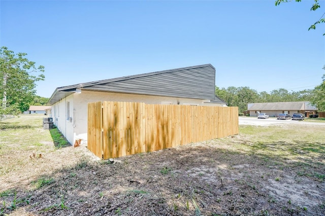 view of home's exterior featuring fence and stucco siding