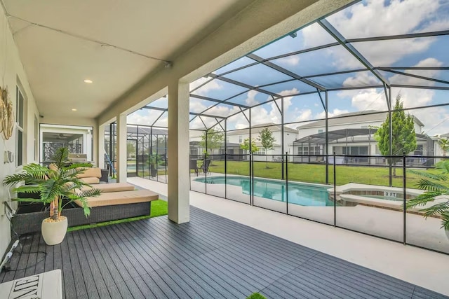 2616 Calistoga Ave, Kissimmee, FL 34741 - view of patio featuring glass enclosure and a pool with connected hot tub