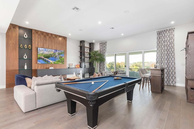 game room featuring billiards, visible vents, and recessed lighting