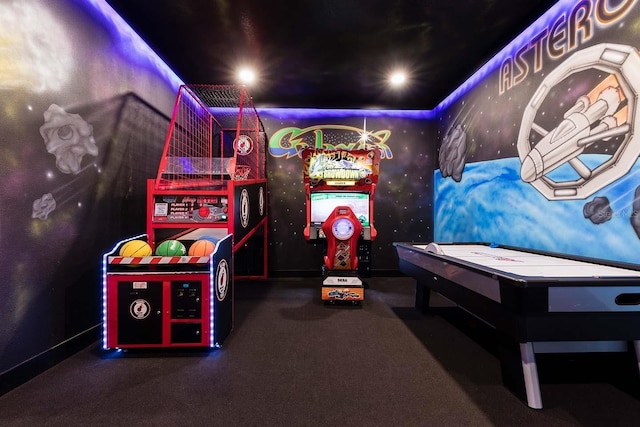 playroom featuring recessed lighting and carpet flooring