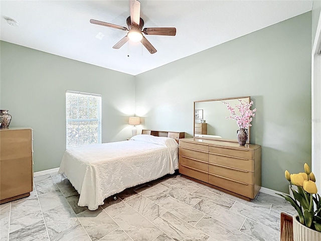 865 Bay Bridge Cir, Apopka, FL 32703 - bedroom featuring light marble finish flooring, baseboards, and ceiling fan