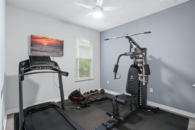 1540 Softshell St, Saint Cloud, FL 34771 - exercise area featuring baseboards, a ceiling fan, and visible vents