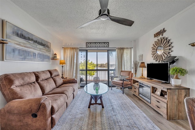 574 Orange Dr Unit 78, Altamonte Springs, FL 32701 - living area with a ceiling fan, a textured ceiling, and light wood-style flooring