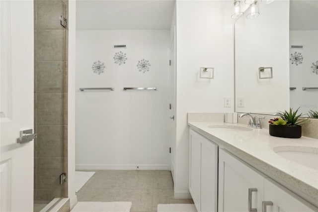 646 Longboat Dr, Davenport, FL 33896 - full bath with baseboards, a sink, double vanity, and a stall shower