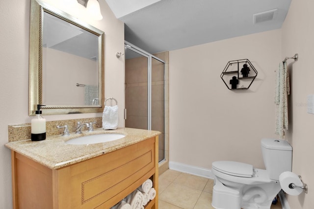 2840 Bella Vista Dr, Davenport, FL 33897 - bathroom with tile patterned flooring, visible vents, toilet, and a stall shower