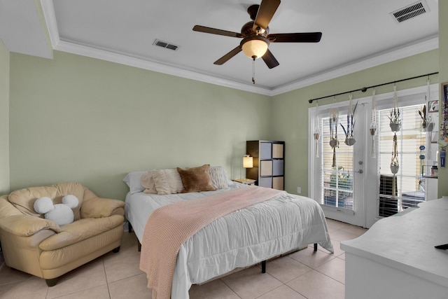 2840 Bella Vista Dr, Davenport, FL 33897 - bedroom with visible vents, ornamental molding, access to outside, and light tile patterned floors
