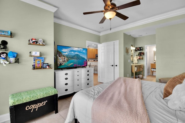 2840 Bella Vista Dr, Davenport, FL 33897 - bedroom featuring ceiling fan, ornamental molding, and light tile patterned floors