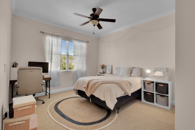 2840 Bella Vista Dr, Davenport, FL 33897 - bedroom with baseboards, crown molding, light colored carpet, and ceiling fan