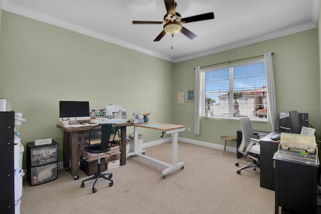 2840 Bella Vista Dr, Davenport, FL 33897 - carpeted office space featuring ceiling fan, baseboards, and crown molding