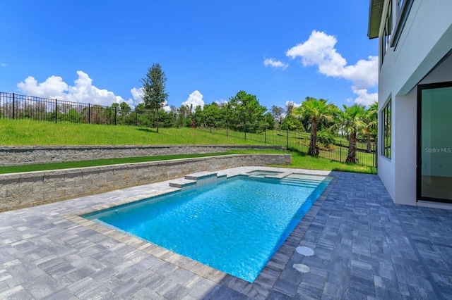 16825 Bolsena Dr, Montverde, FL 34756 - view of pool featuring a patio, a pool with connected hot tub, and a fenced backyard