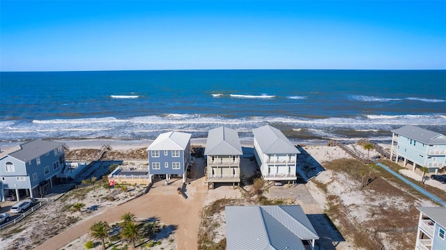 aerial view featuring a beach view and a water view