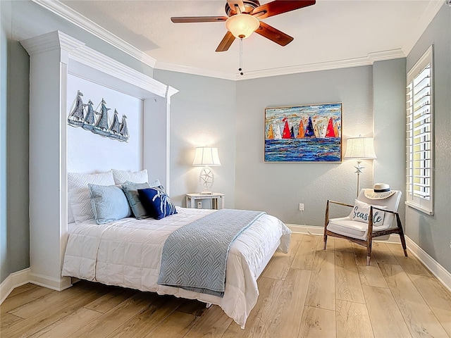 4071 S Atlantic Ave Unit 803, New Smyrna Beach, FL 32169 - bedroom with light wood-style flooring, multiple windows, baseboards, and crown molding