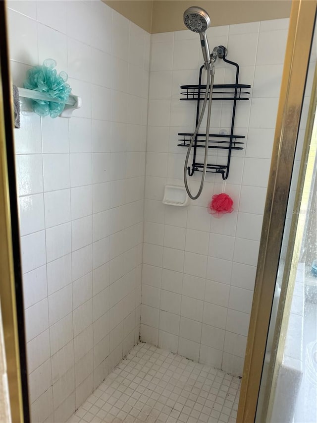 bathroom with a tile shower