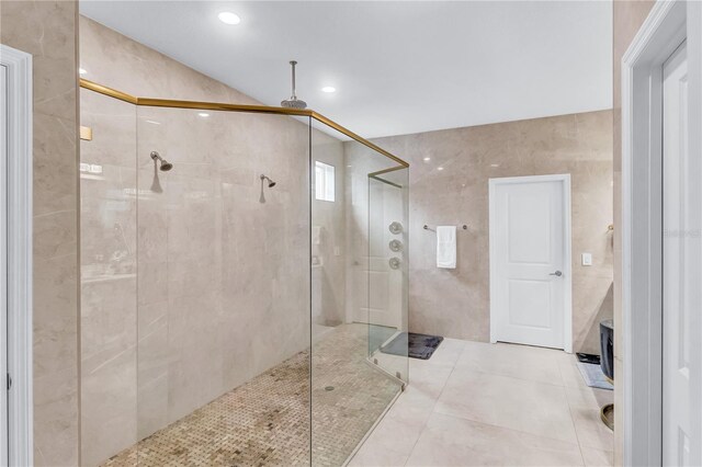 2926 Crest Wave Dr, Clermont, FL 34711 - bathroom featuring a stall shower, tile patterned floors, and recessed lighting