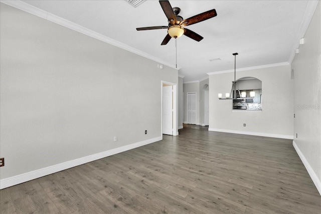 13500 Turtle Marsh Loop Unit 834, Orlando, FL 32837 - unfurnished living room with wood finished floors, crown molding, baseboards, and ceiling fan with notable chandelier