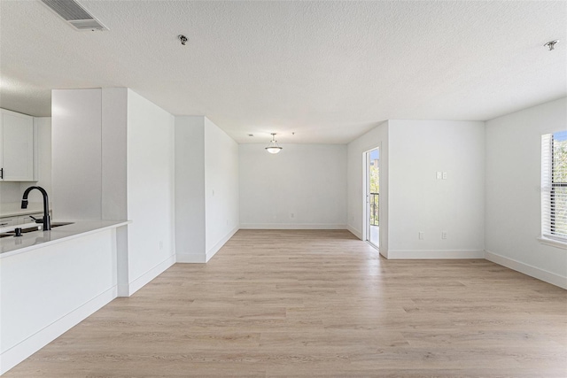 11901 4th St N Unit 2107, Saint Petersburg, FL 33716 - unfurnished room with light wood-style flooring, a sink, a textured ceiling, baseboards, and fire sprinkler in ceiling
