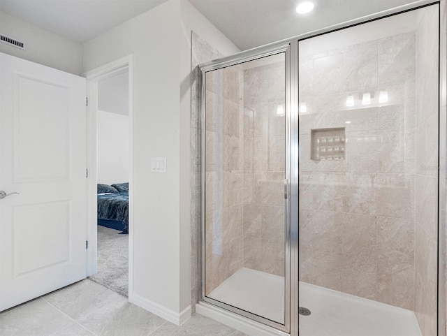 2812 Bright Bird Ln, Winter Park, FL 32792 - full bath with a shower stall, tile patterned floors, connected bathroom, visible vents, and recessed lighting