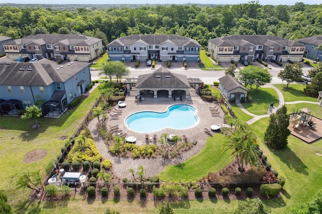 drone / aerial view with a residential view