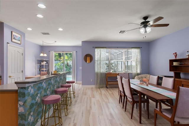 690 Cascading Creek Ln, Winter Garden, FL 34787 - dining space with recessed lighting, a ceiling fan, visible vents, and light wood-type flooring