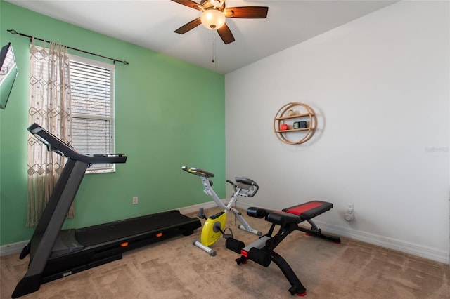 690 Cascading Creek Ln, Winter Garden, FL 34787 - exercise room with baseboards, a ceiling fan, and carpet flooring