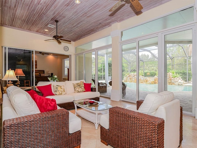 2266 12th St, Vero Beach, FL 32960 - sunroom featuring an outdoor living space, a ceiling fan, and visible vents