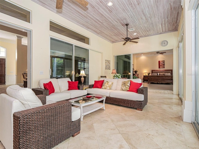 2266 12th St, Vero Beach, FL 32960 - living area with wooden ceiling, a ceiling fan, and visible vents