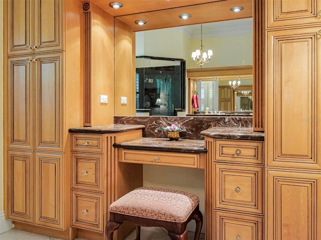 2266 12th St, Vero Beach, FL 32960 - bathroom featuring vanity, a chandelier, and crown molding